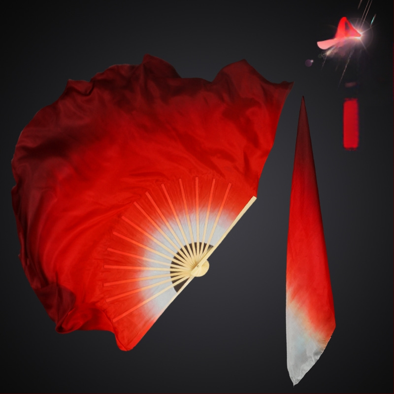 Originalus Vandziango šilko šokių vėduoklis, gradientinis, dvipusis, vyno raudonumo, didelis, ilgas, kiniško šilko vėduoklis, klasikinio šokio pasirodymas