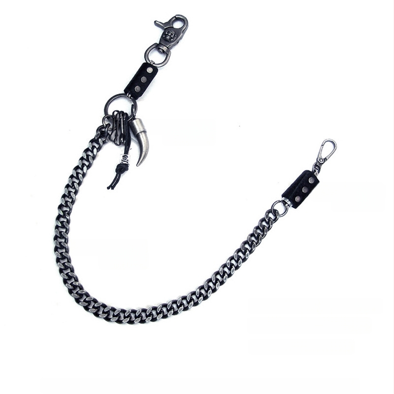 Hiphopo pankroko rago kaukolės vaiduoklio metalinės kelnių grandinėlės sceniniam pasirodymui itin sunki tamsiai sidabrinė juosmens grandinėlė