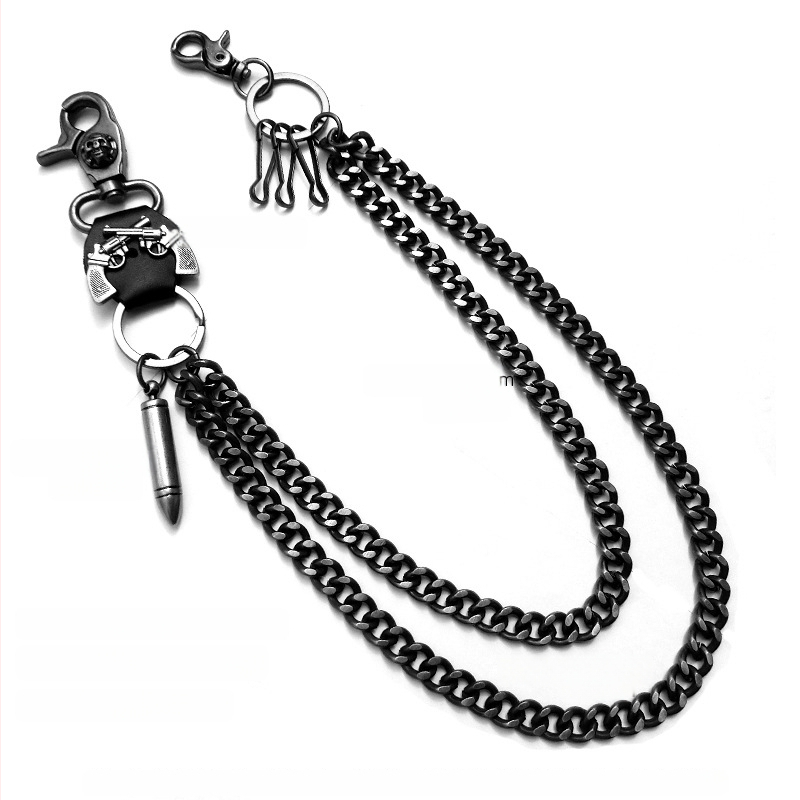 Hiphopo pankroko rago kaukolės vaiduoklio metalinės kelnių grandinėlės sceniniam pasirodymui itin sunki tamsiai sidabrinė juosmens grandinėlė