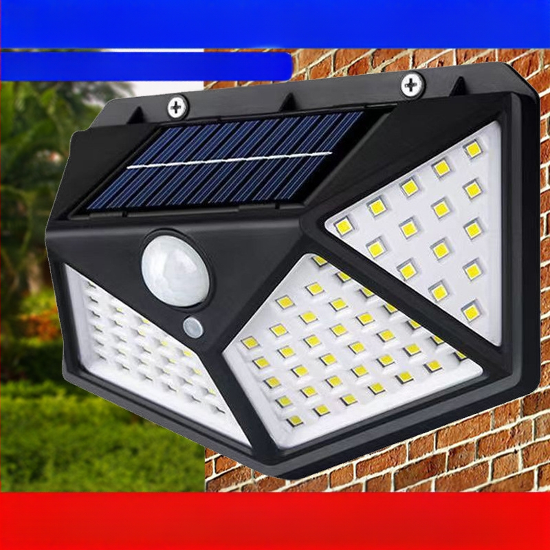 Τετράπλευρη φωτεινή ηλιακή λάμπα 100LED, επαγωγική λάμπα ανθρώπινου σώματος, λάμπα τοίχου, αυλή τοπίου, αδιάβροχη λάμπα δρόμου εξωτερικού χώρου