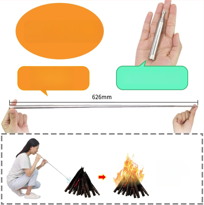 Gyárilag közvetlen új, kétvégű, továbbfejlesztett kültéri kemping hordozható teleszkópos tűzfúvó cső 6 szekciós tűzfúvó cső