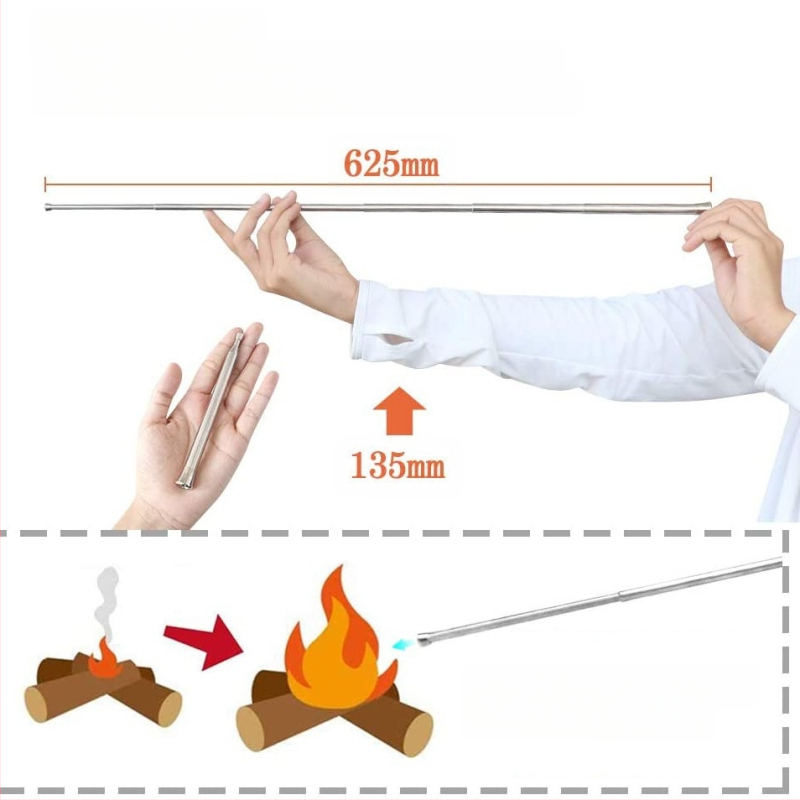 Gyárilag közvetlen új, kétvégű, továbbfejlesztett kültéri kemping hordozható teleszkópos tűzfúvó cső 6 szekciós tűzfúvó cső