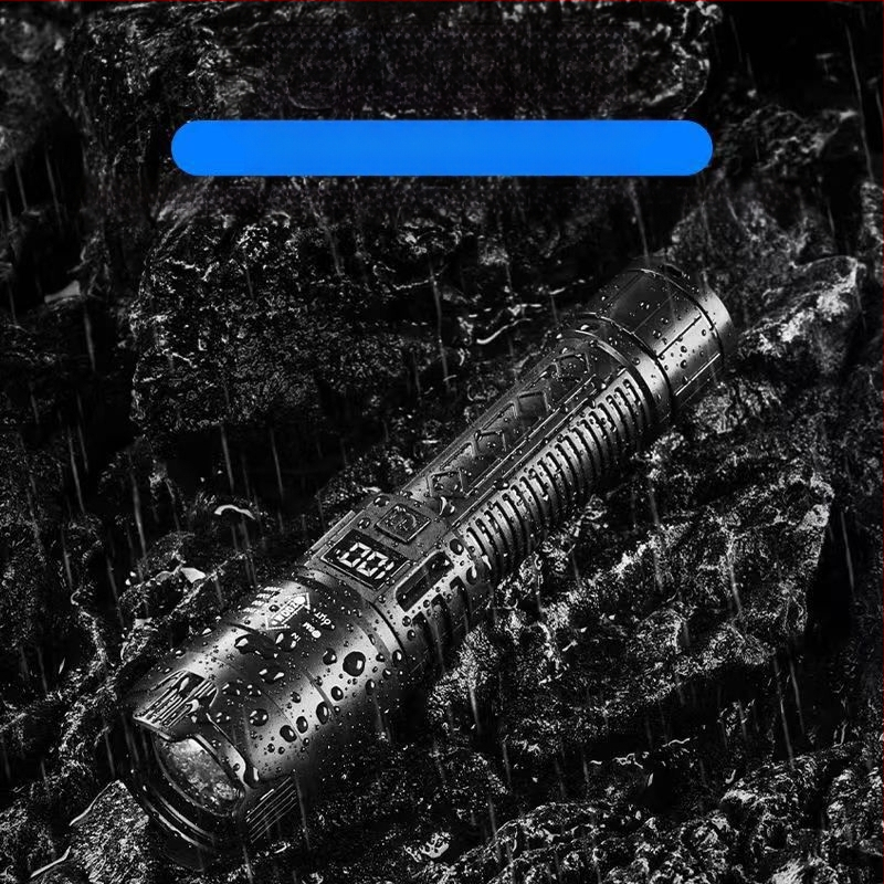 Határokon átnyúló, többfunkciós műanyag zseblámpa, szuper nagy hatótávolságú, kültéri, erős fényű zseblámpa, zoom, digitális kijelző, töltés, P50 zseblámpa