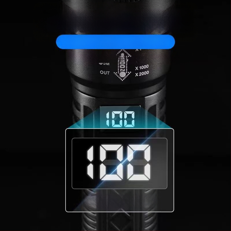 Határokon átnyúló, többfunkciós műanyag zseblámpa, szuper nagy hatótávolságú, kültéri, erős fényű zseblámpa, zoom, digitális kijelző, töltés, P50 zseblámpa