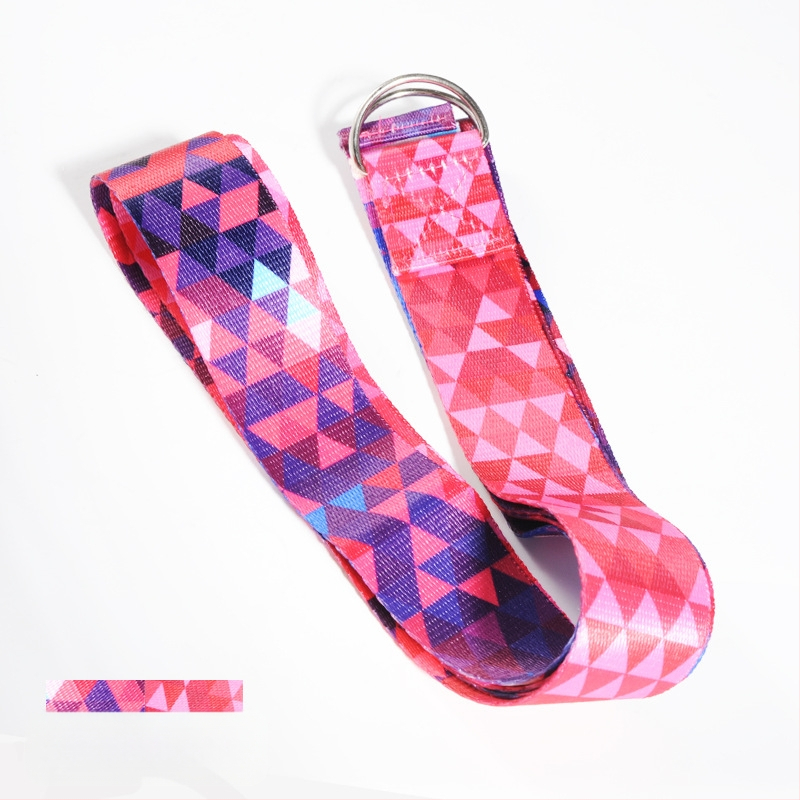 Skaitmeninės spaudos imitacijos nailono fitneso spalvingas įtempimo diržas, tempiamasis diržas, atviras pečių treniruočių nugaros tempimo diržas, jogos priemonės