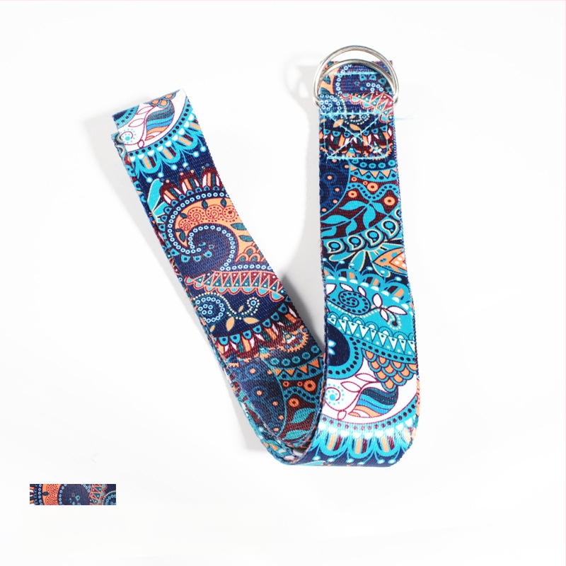 Skaitmeninės spaudos imitacijos nailono fitneso spalvingas įtempimo diržas, tempiamasis diržas, atviras pečių treniruočių nugaros tempimo diržas, jogos priemonės