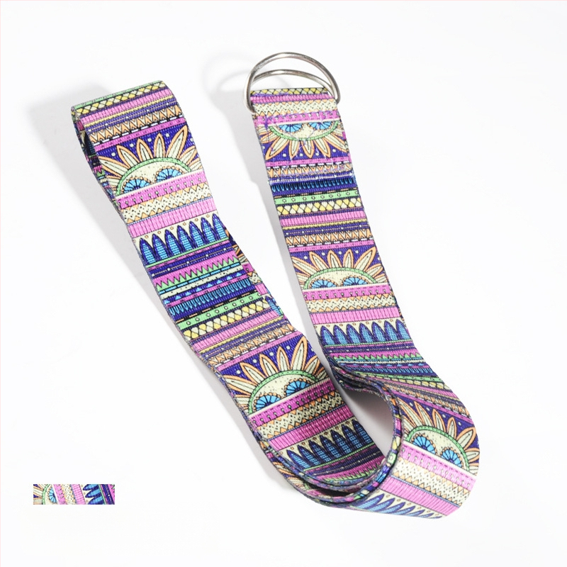 Skaitmeninės spaudos imitacijos nailono fitneso spalvingas įtempimo diržas, tempiamasis diržas, atviras pečių treniruočių nugaros tempimo diržas, jogos priemonės