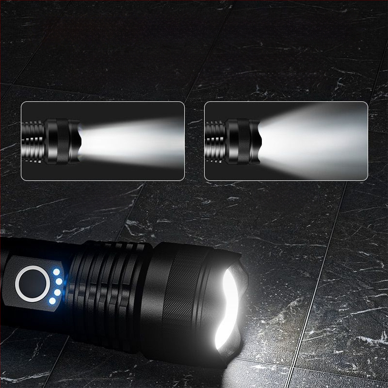 Vokiškas stiprus šviesos nešiojamas žibintuvėlis avariniam apšvietimui, įkraunamas itin ryškus lauko itin ilgas LED kalnakasių žibintas, didelės galios lazeris