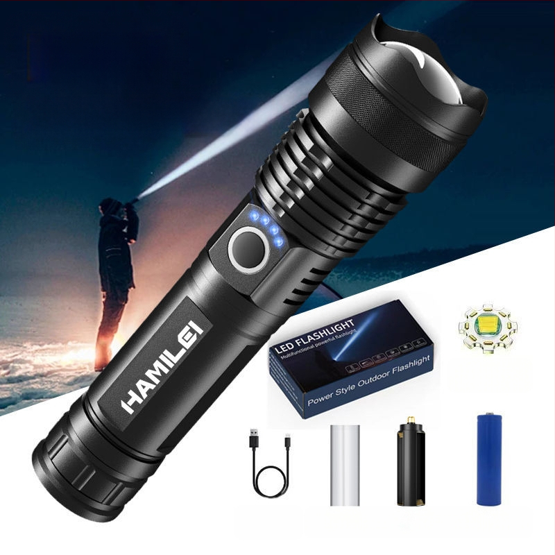 Vokiškas stiprus šviesos nešiojamas žibintuvėlis avariniam apšvietimui, įkraunamas itin ryškus lauko itin ilgas LED kalnakasių žibintas, didelės galios lazeris