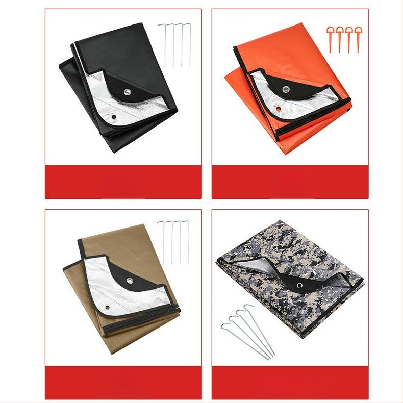 Välistingimustes mägiisolatsiooniga telgipõrandamatt Lausriidest hädaolukorra tekk Alumiiniumfooliumist hädaolukorra tekk Taevakardin Pikniku päästetekk