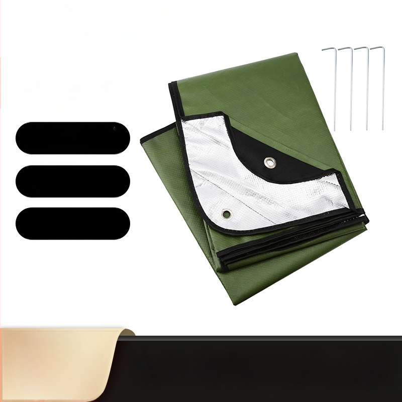 Välistingimustes mägiisolatsiooniga telgipõrandamatt Lausriidest hädaolukorra tekk Alumiiniumfooliumist hädaolukorra tekk Taevakardin Pikniku päästetekk