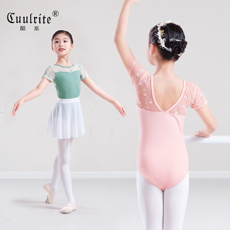 Детско облекло за танци, дамско, лятно облекло с къс ръкав за момичета, еднокомпонентно, бродирано, за балет, тестово облекло за танци