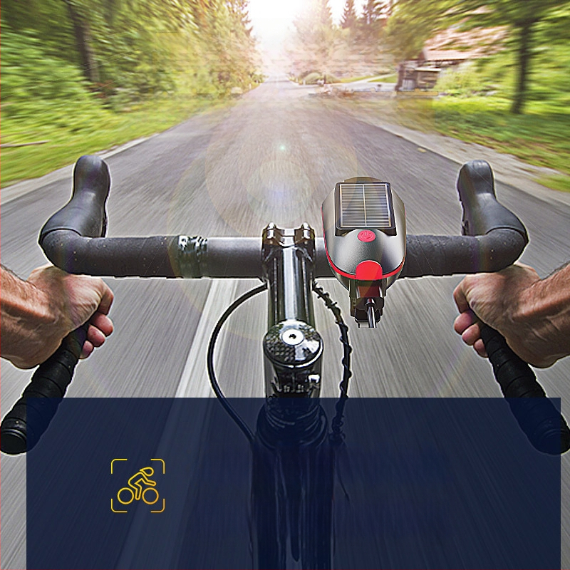 Jalgratta lamp, esitule päikeseenergial töötav sarvlamp, USB-laetav esitule jalgratta taskulamp, päikeseenergial töötav lamp