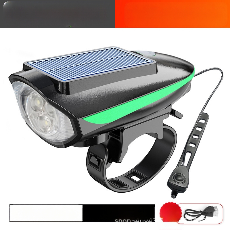 Jalgratta lamp, esitule päikeseenergial töötav sarvlamp, USB-laetav esitule jalgratta taskulamp, päikeseenergial töötav lamp