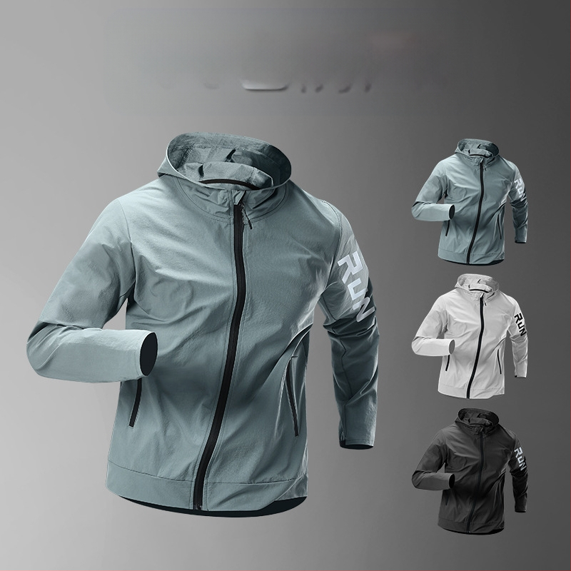 Мъжко яке за бягане, ветроустойчиво, тренировъчно, пролетно и есенно, спортно, водоустойчиво, дъждоустойчиво, бързосъхнещо, за навън, с качулка, колоездене, ежедневно