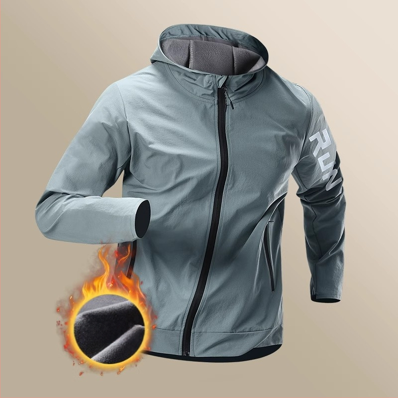 Мъжко яке за бягане, ветроустойчиво, тренировъчно, пролетно и есенно, спортно, водоустойчиво, дъждоустойчиво, бързосъхнещо, за навън, с качулка, колоездене, ежедневно