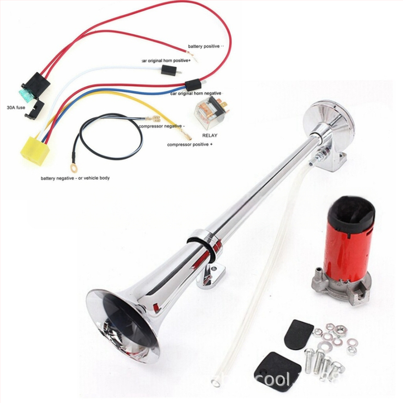 Производител доставя 17-инчов 450 мм 12V автомобилен клаксон с еднотръбна въздушна свирка, модифициран клаксон, супер силен, монтиран в кола