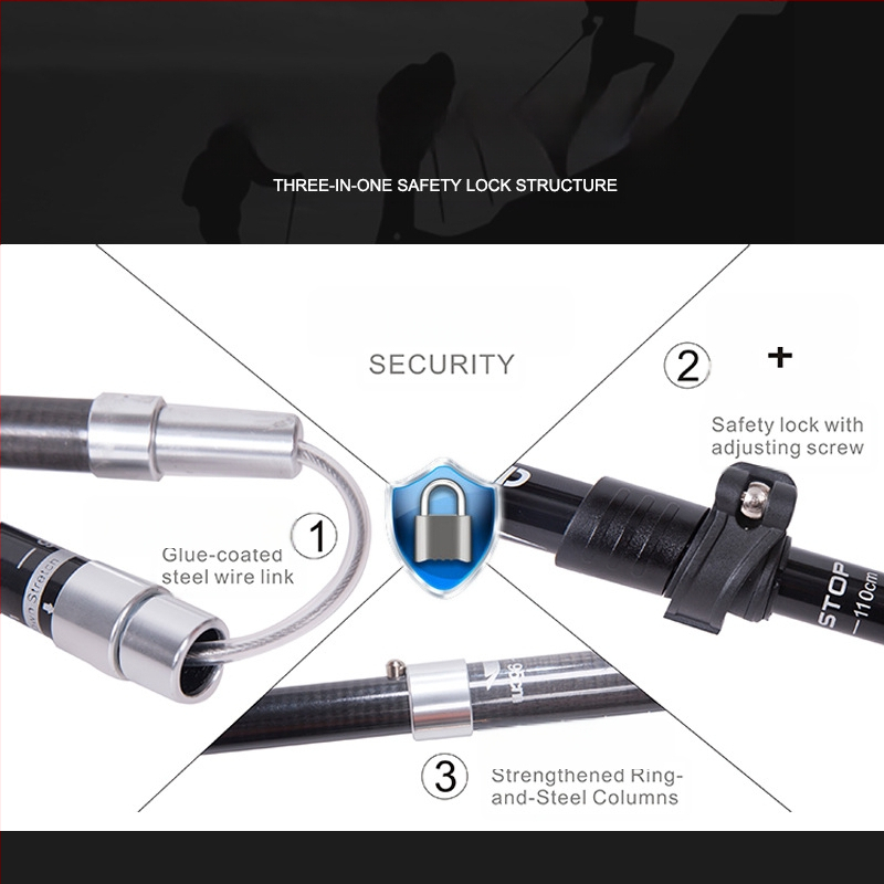 Външен трекинг щека от карбон, ултра лека, прибираща се, сгъваема, външна заключваща се щека, катерене, туризъм, бягане през пресечена местност, бастун от карбон