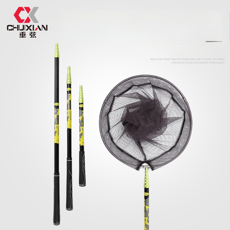 Trumpas anglies pluošto žvejybos tinklo kotas, 2,4 m, itin lengvas, kietas žvejybos tinklas, teleskopinis, pozicionuojantis, skirtas žuvims gaudyti.