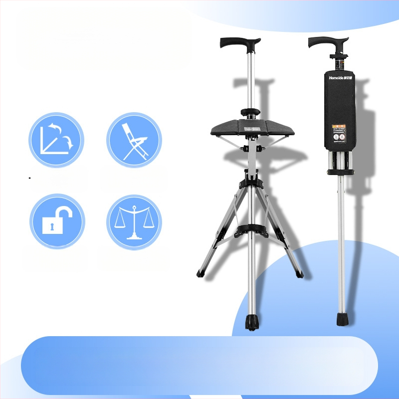 Сгъваем стол с патерица Hemeide с едно щракване, многофункционален неплъзгащ се стол, сгъваем стол с патерица за възрастни хора