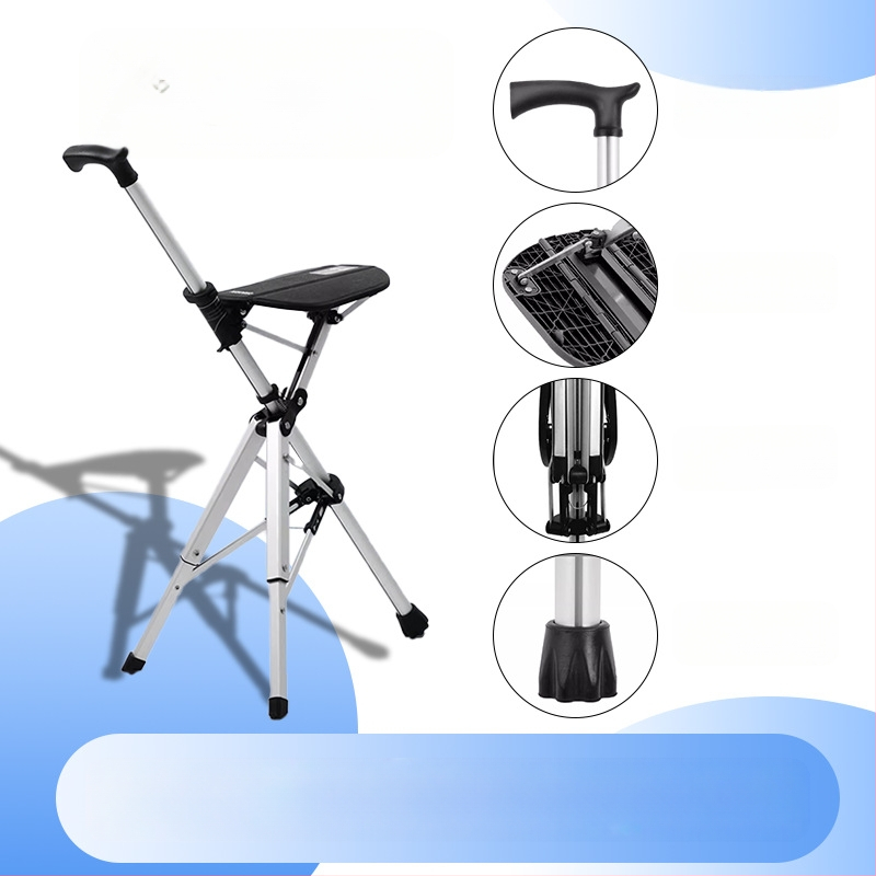 Сгъваем стол с патерица Hemeide с едно щракване, многофункционален неплъзгащ се стол, сгъваем стол с патерица за възрастни хора