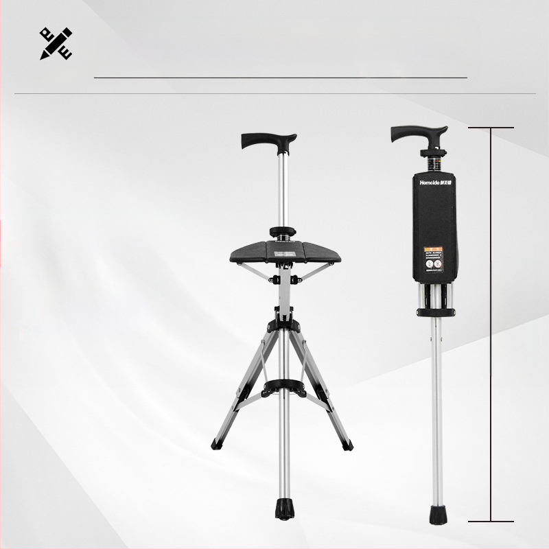 Сгъваем стол с патерица Hemeide с едно щракване, многофункционален неплъзгащ се стол, сгъваем стол с патерица за възрастни хора