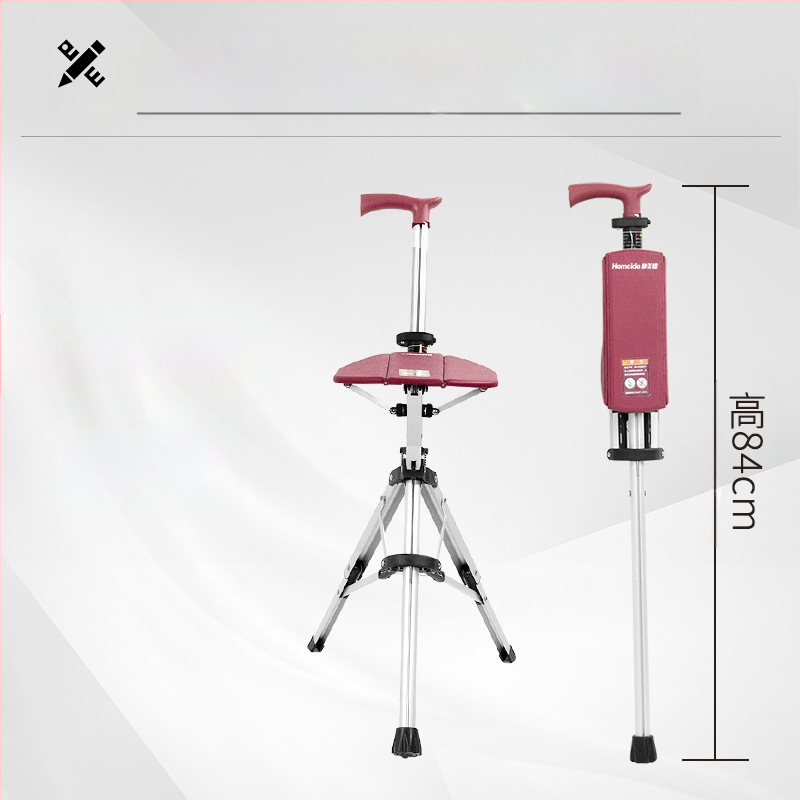 Сгъваем стол с патерица Hemeide с едно щракване, многофункционален неплъзгащ се стол, сгъваем стол с патерица за възрастни хора