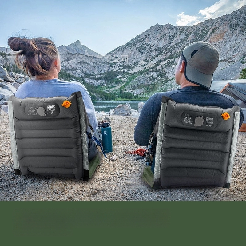 ETROL Надуваем сгъваем стол за къмпинг на открито с надуваема възглавница за облегалка