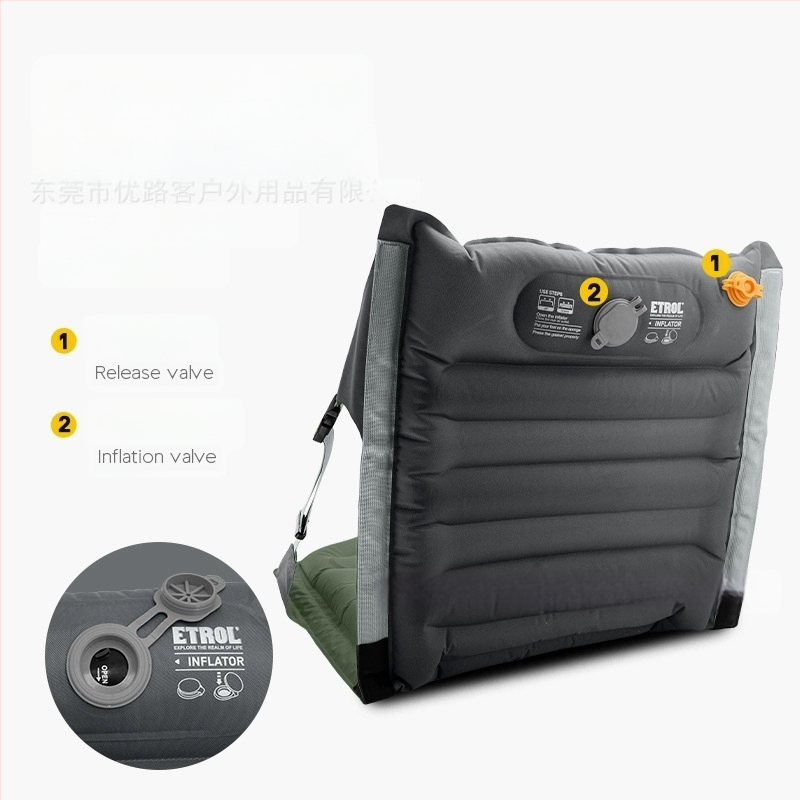 ETROL Надуваем сгъваем стол за къмпинг на открито с надуваема възглавница за облегалка