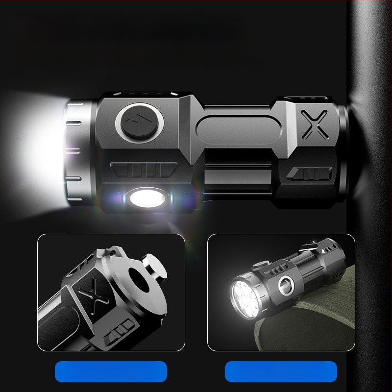 Mini zseblámpa, erős fényű, többfunkciós, hordozható, kültéri, nagy hatótávolságú, újratölthető, hosszú élettartamú, LED-es mágneses szívócsöves, kis csöves