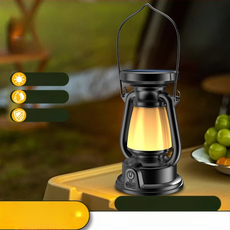 Uus 2024. aasta petrooleumilamp laetav telkimislamp dekoratiivne atmosfäärilamp välistingimustes kasutatav retro päikeseenergial töötav kaasaskantav telkimislamp