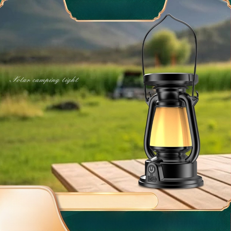 Uus 2024. aasta petrooleumilamp laetav telkimislamp dekoratiivne atmosfäärilamp välistingimustes kasutatav retro päikeseenergial töötav kaasaskantav telkimislamp