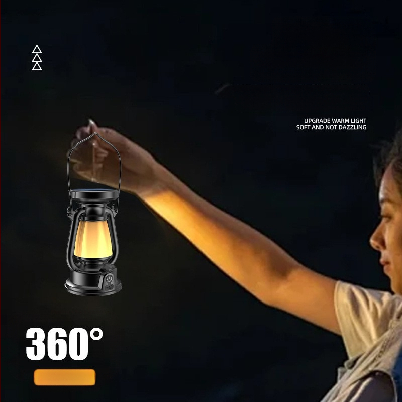 Uus 2024. aasta petrooleumilamp laetav telkimislamp dekoratiivne atmosfäärilamp välistingimustes kasutatav retro päikeseenergial töötav kaasaskantav telkimislamp