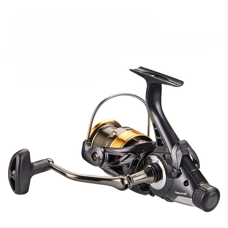 Διασκεδαστικός διπλός περιστρεφόμενος τροχός εκφόρτωσης με πλήρες μεταλλικό σύρμα ψαρέματος, τροχός ψαρέματος με σύρμα εμπρός και πίσω, βιβλιοθήκη τροχών ψαρέματος με δύναμη εκκένωσης φρένων, χονδρική πώληση τροχών ψαρέματος κυπρίνου