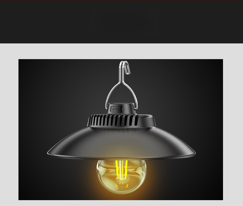 Нова LED къмпинг светлина за палатка с вградена батерия и кука, зареждаща се с TYPEC