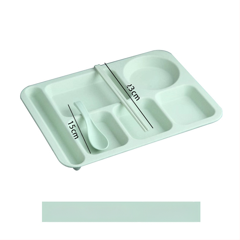 Búzaszalma osztott vacsoratányér 5 db tál pálcikával kanál étkészlet kereskedelmi diákmenza szállodai műanyag gyorséttermi tányér