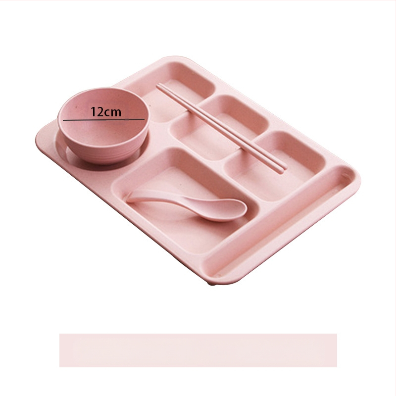 Búzaszalma osztott vacsoratányér 5 db tál pálcikával kanál étkészlet kereskedelmi diákmenza szállodai műanyag gyorséttermi tányér