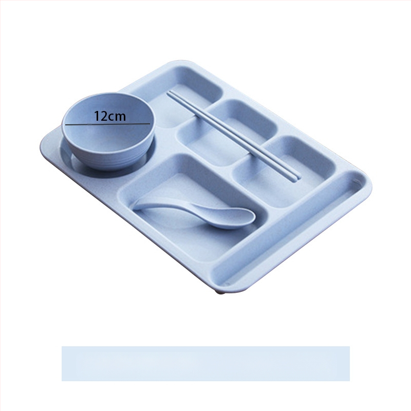 Búzaszalma osztott vacsoratányér 5 db tál pálcikával kanál étkészlet kereskedelmi diákmenza szállodai műanyag gyorséttermi tányér