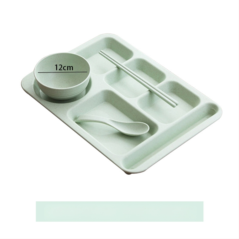 Búzaszalma osztott vacsoratányér 5 db tál pálcikával kanál étkészlet kereskedelmi diákmenza szállodai műanyag gyorséttermi tányér