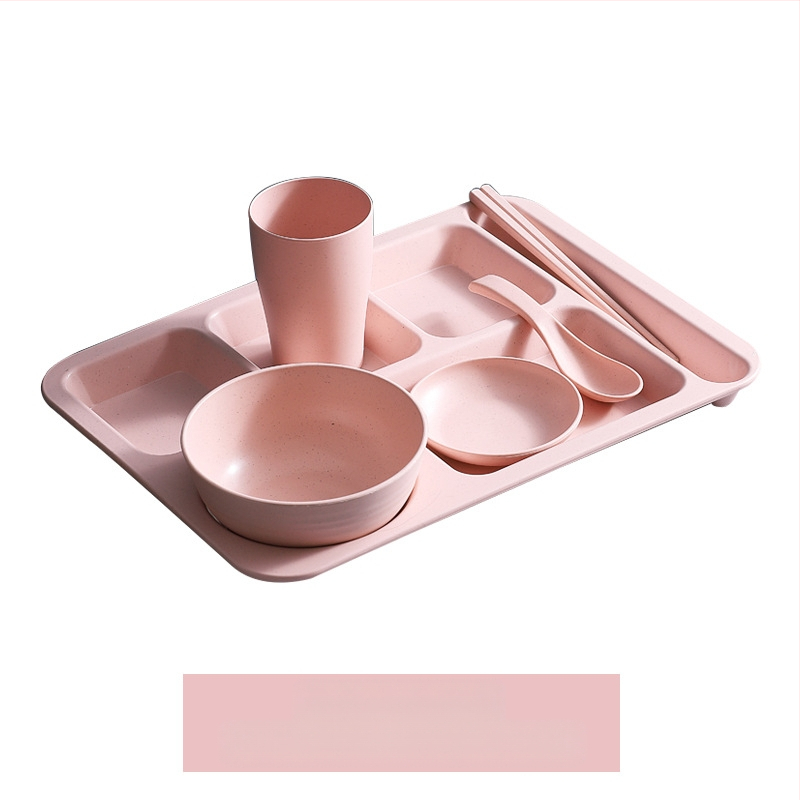 Búzaszalma osztott vacsoratányér 5 db tál pálcikával kanál étkészlet kereskedelmi diákmenza szállodai műanyag gyorséttermi tányér