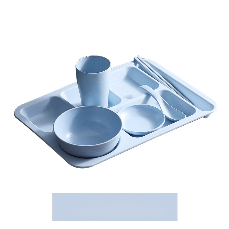 Búzaszalma osztott vacsoratányér 5 db tál pálcikával kanál étkészlet kereskedelmi diákmenza szállodai műanyag gyorséttermi tányér