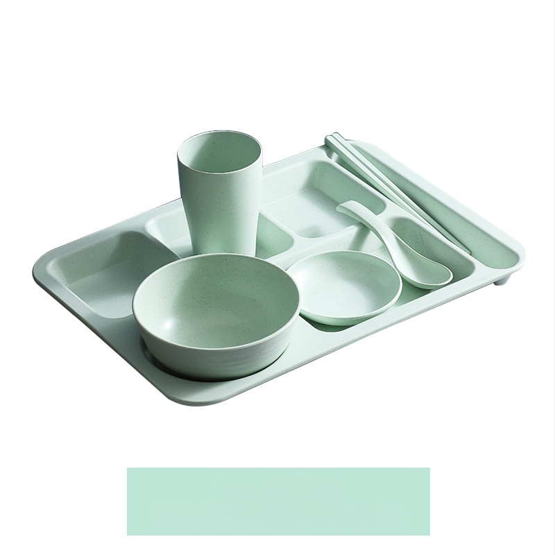 Búzaszalma osztott vacsoratányér 5 db tál pálcikával kanál étkészlet kereskedelmi diákmenza szállodai műanyag gyorséttermi tányér