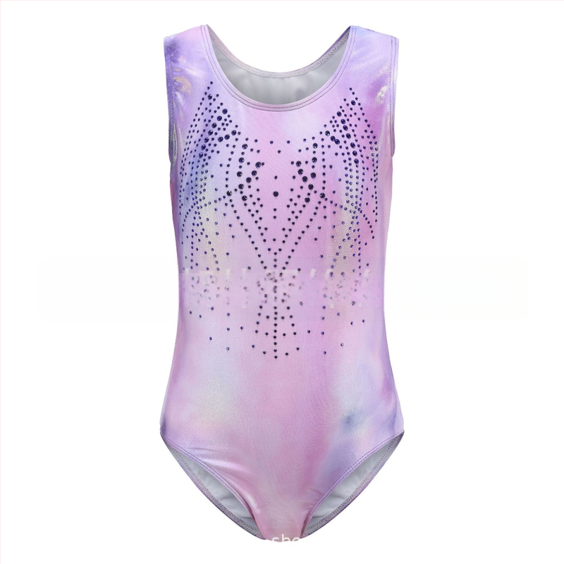 Европейски и американски детски гимнастически дрехи с кристали, бронзиращи гимнастически дрехи, детски танцови дрехи, дрехи за представления, тесни дрехи, детски дрехи за тренировки