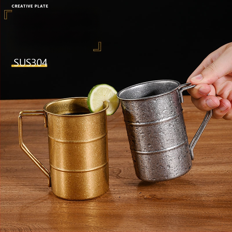 Vintažinis 304 nerūdijančio plieno alaus bokalas, snaigės smėlio bokalas, kūrybingas lauko kempingo senas bokalas, su užsakomu logotipu