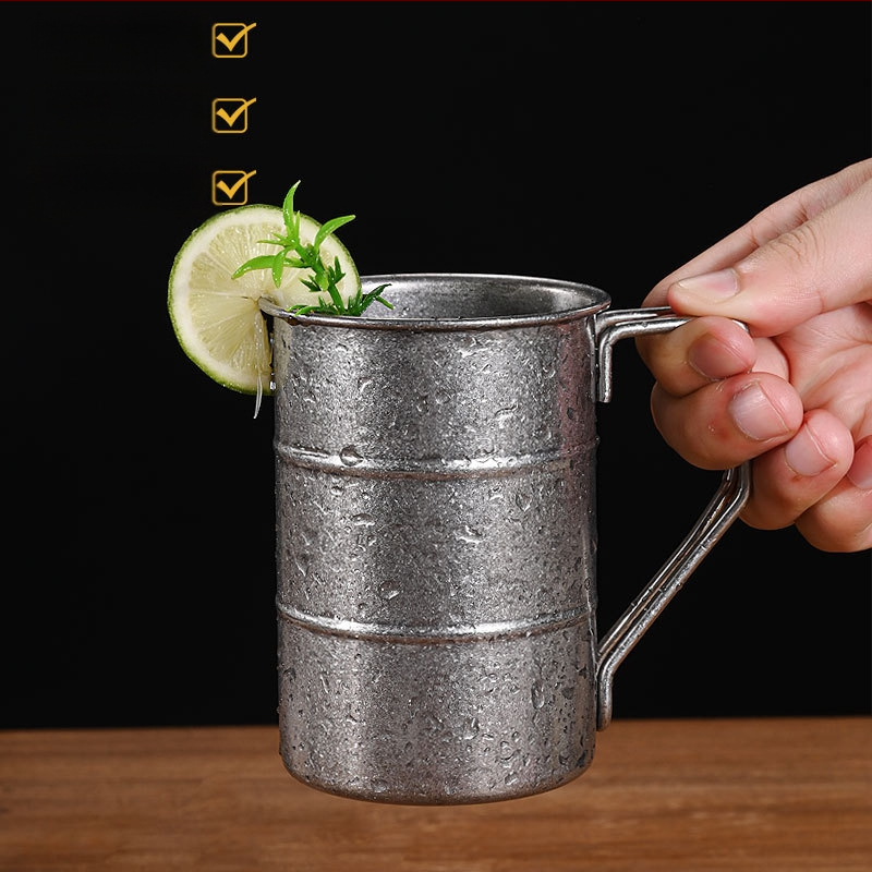 Vintažinis 304 nerūdijančio plieno alaus bokalas, snaigės smėlio bokalas, kūrybingas lauko kempingo senas bokalas, su užsakomu logotipu