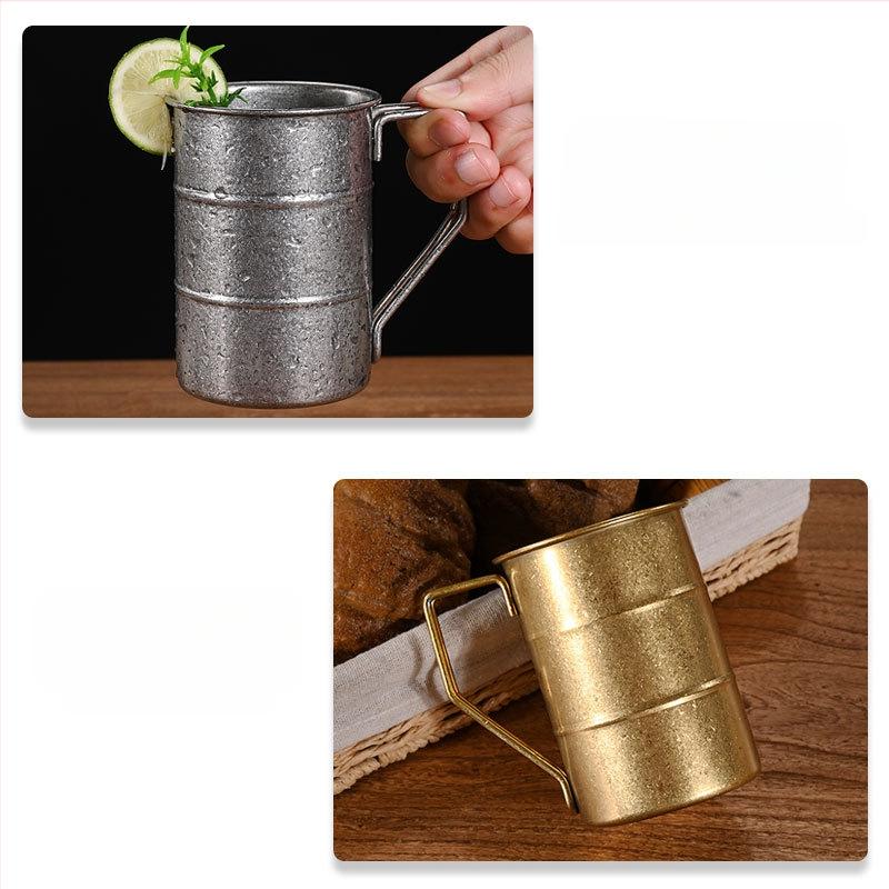 Vintažinis 304 nerūdijančio plieno alaus bokalas, snaigės smėlio bokalas, kūrybingas lauko kempingo senas bokalas, su užsakomu logotipu