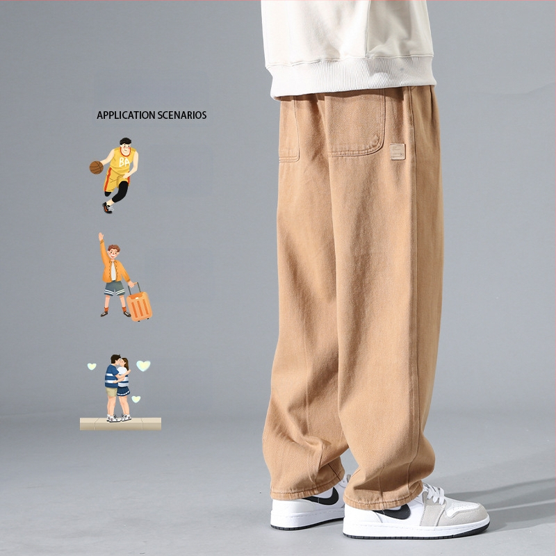 2024 Őszi és téli laza, egyenes, széles szárú, mindenhez illő, tiszta pamut, polár bélésű, lezser férfi hongkongi stílusú sportnadrág