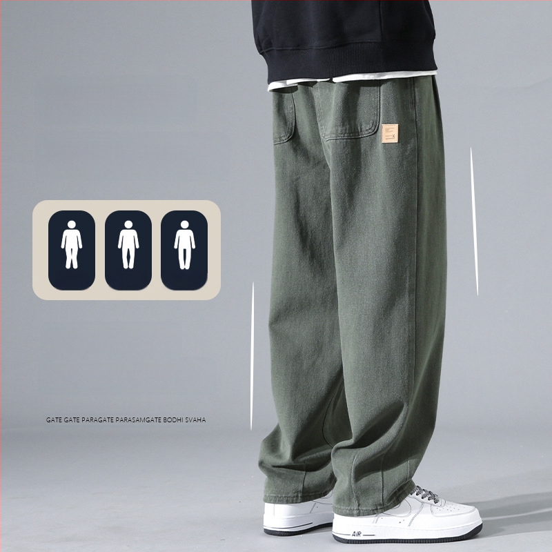 2024 Őszi és téli laza, egyenes, széles szárú, mindenhez illő, tiszta pamut, polár bélésű, lezser férfi hongkongi stílusú sportnadrág