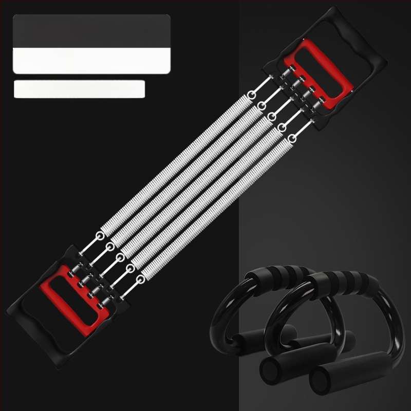 Rindkere laiendav tõmbetugevusega meesvedruga rindkere lihaste treenimine istessetõusu käe jõul õla ja selja venitusharjutus koduste treeningvahenditega