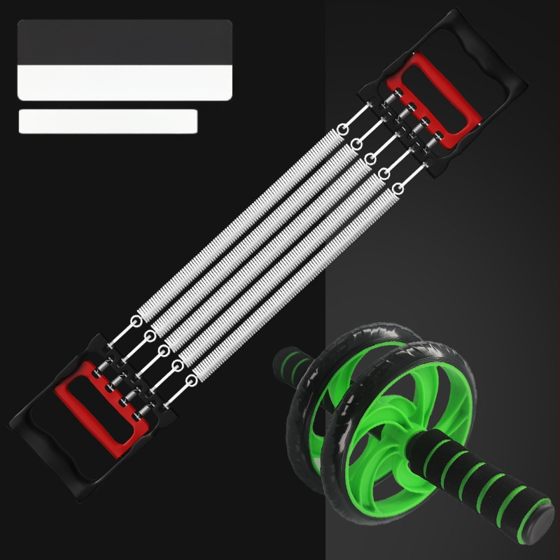 Rindkere laiendav tõmbetugevusega meesvedruga rindkere lihaste treenimine istessetõusu käe jõul õla ja selja venitusharjutus koduste treeningvahenditega